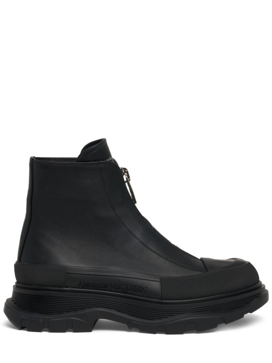 Alexander McQueen: 45毫米Tread Slick皮革靴子 - 黑色 - women_0 | Luisa Via Roma
