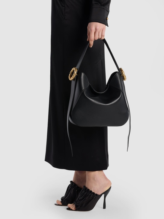 Lanvin: Melodie leather hobo bag - Black - women_1 | Luisa Via Roma