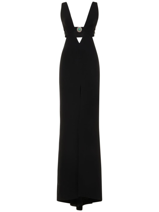 Roberto Cavalli: Embellished cutout crepe long dress - Black - women_0 | Luisa Via Roma