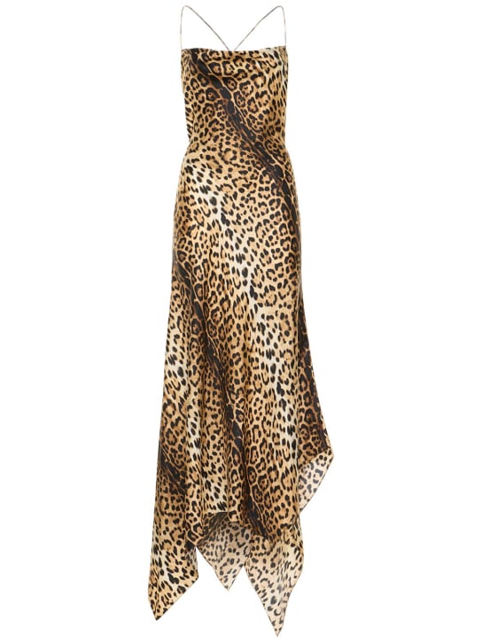 Roberto Cavalli: Jaguar print silk twill long cami dress - Multicolor - women_0 | Luisa Via Roma