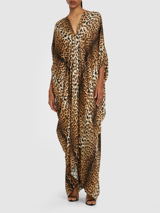 Roberto Cavalli: 豹纹印花绸缎罩衫式连衣裙 - women_1 | Luisa Via Roma