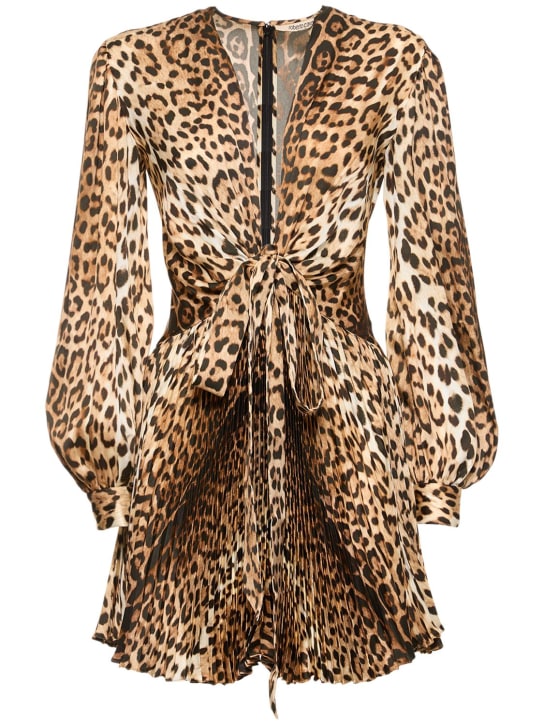 Roberto Cavalli: Robe courte en satin imprimé jaguar - women_0 | Luisa Via Roma
