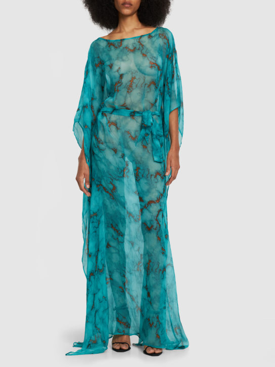 Roberto Cavalli: 프린트 실크 쉬폰 벨트 카프탄 드레스 - women_1 | Luisa Via Roma