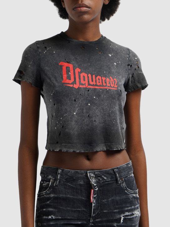 Dsquared2: Kürzeres T-Shirt aus Baumwolljersey mit Logo - women_1 | Luisa Via Roma