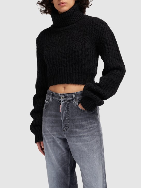 Dsquared2: Rib knit alpaca crop turtleneck sweater - Black - women_1 | Luisa Via Roma