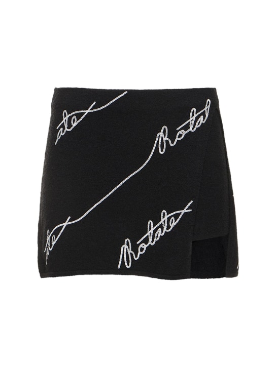 Rotate: Sequined logo cotton blend mini skirt - Siyah - women_0 | Luisa Via Roma