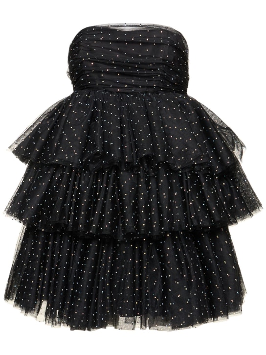 Rotate: Sleeveless embellished mesh mini dress - Siyah - women_0 | Luisa Via Roma