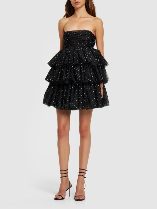 Rotate: Vestido corto de malla con decoraciones - Negro - women_1 | Luisa Via Roma