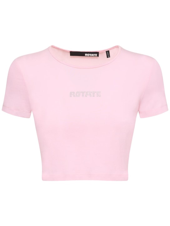 Rotate: T-shirt court en coton mélangé embelli - Rose - women_0 | Luisa Via Roma