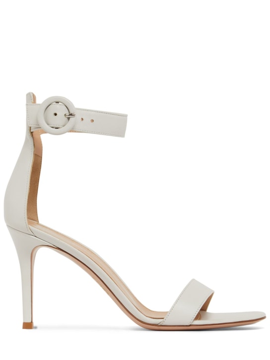 Gianvito Rossi: 85mm Portofino leather sandals - White - women_0 | Luisa Via Roma