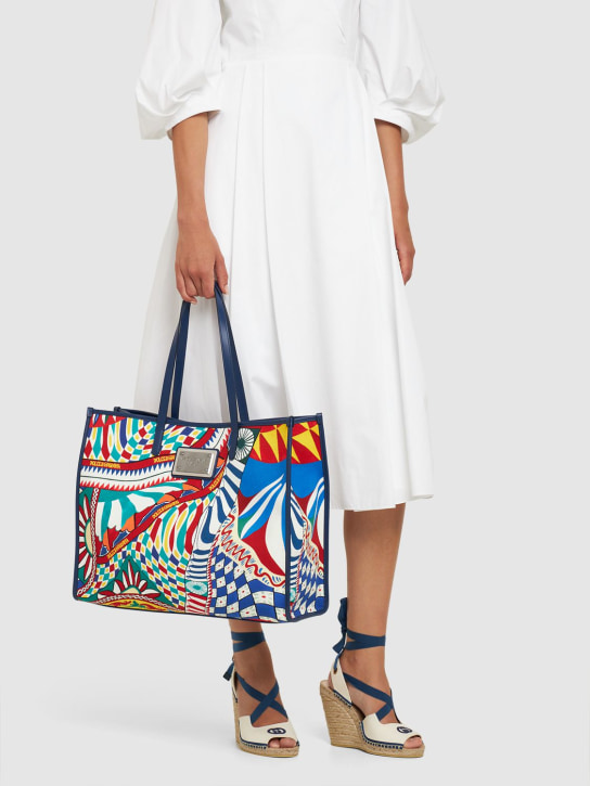 Dolce&Gabbana: Grand sac cabas en toile Carretto - Bleu - women_1 | Luisa Via Roma