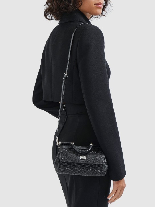 Dolce&Gabbana: Micro Sicily elongated leather bag - Siyah - women_1 | Luisa Via Roma