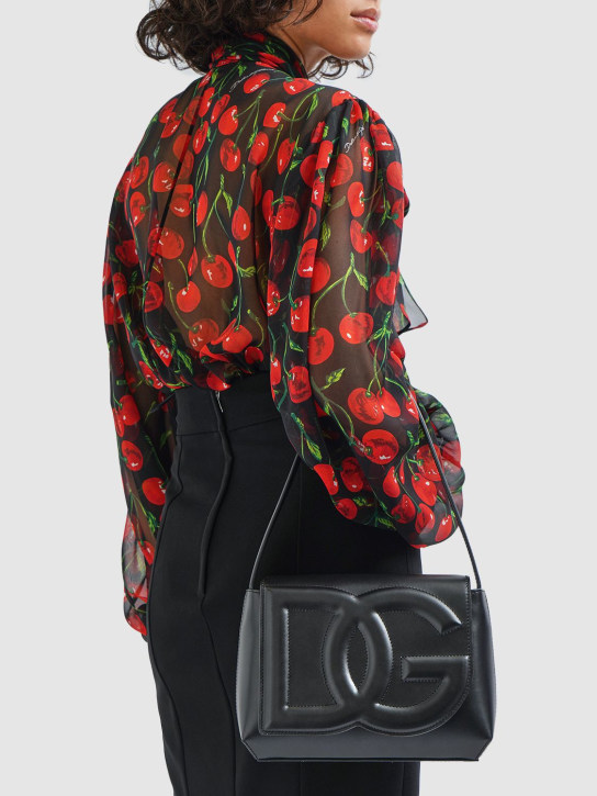 Dolce&Gabbana: Logo leather shoulder bag - Siyah - women_1 | Luisa Via Roma