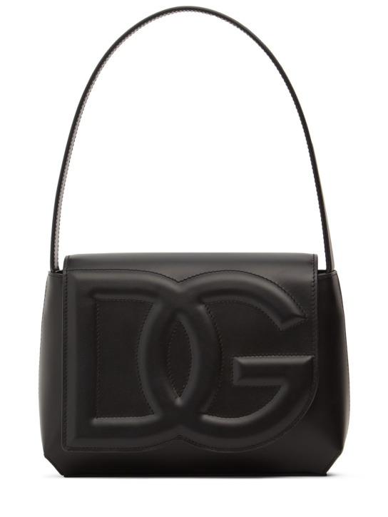 Dolce&Gabbana: Bolso de hombro de piel con logo - Negro - women_0 | Luisa Via Roma