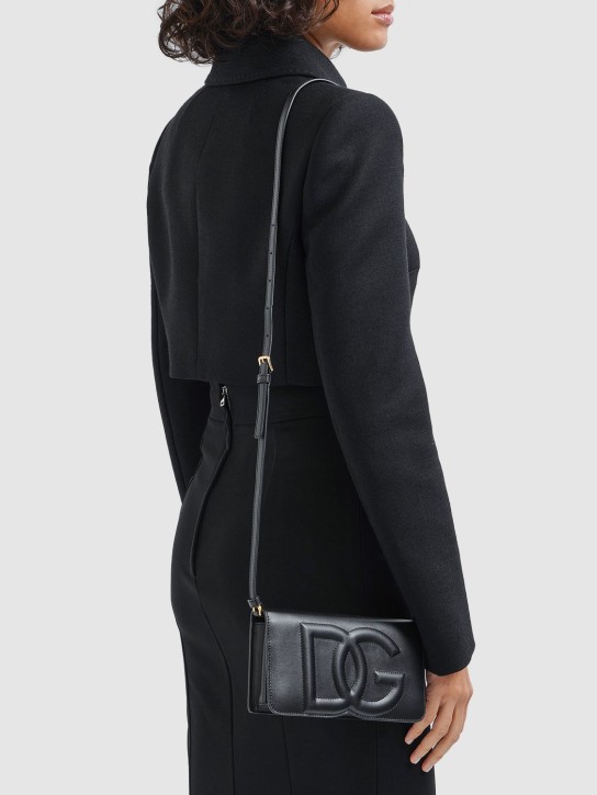 Dolce&Gabbana: Mini DG logo leather shoulder bag - Black - women_1 | Luisa Via Roma