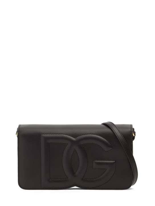 Dolce&Gabbana: Sac porté épaule mini en cuir à logo DG - Noir - women_0 | Luisa Via Roma