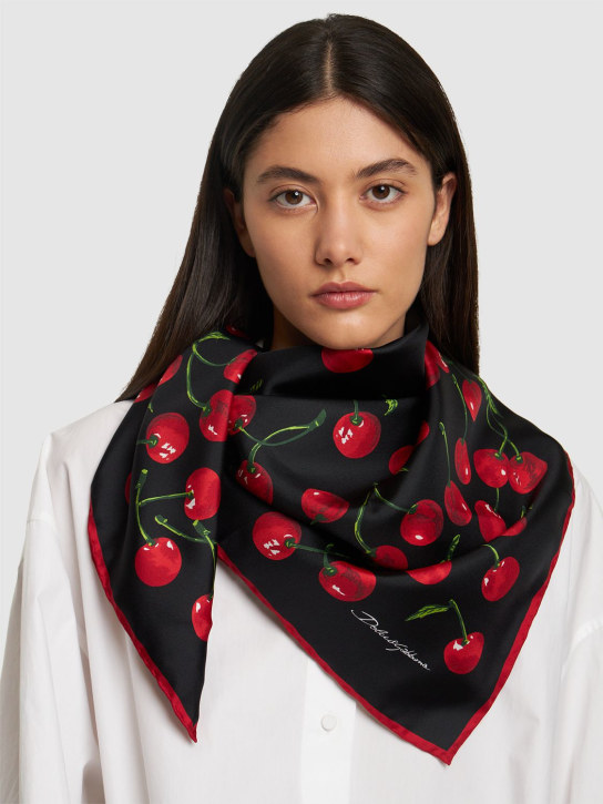 Dolce&Gabbana: Cherries printed silk twill foulard - Black - women_1 | Luisa Via Roma