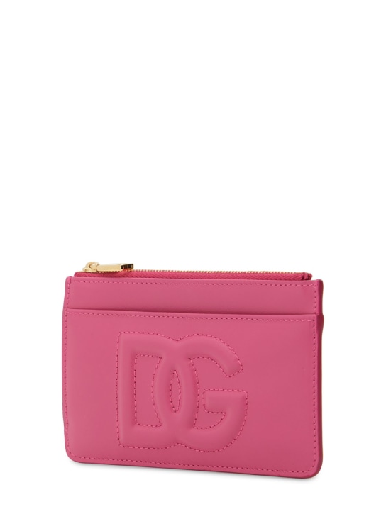 Dolce&Gabbana: Porta carte di credito in pelle morbida con logo - Lilla Chiaro - women_1 | Luisa Via Roma