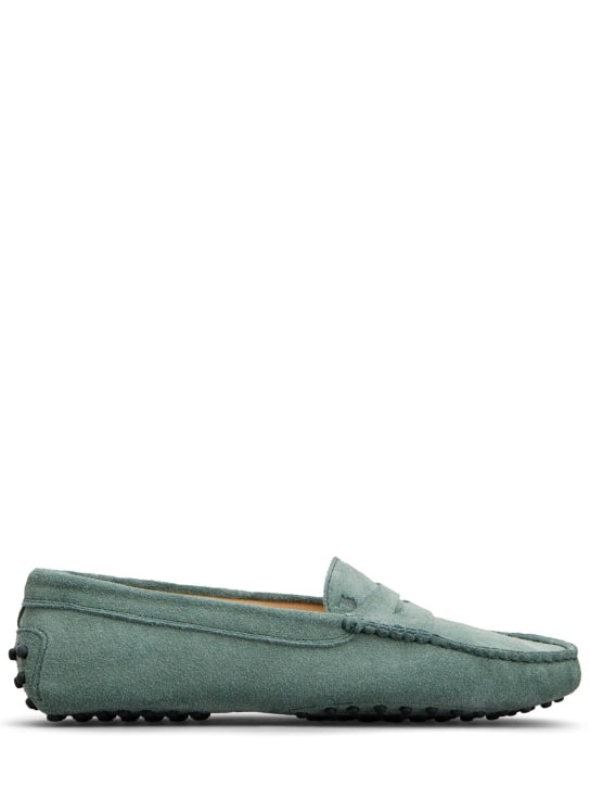 Tod's: 5mm Gommini suede loafers - Light Green - women_0 | Luisa Via Roma