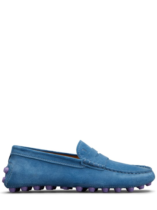Tod's: 5mm Gommino Macro suede loafers - Blue - women_0 | Luisa Via Roma