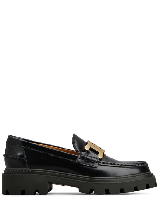 Tod's: 30mm Leather chain loafers - Siyah - women_0 | Luisa Via Roma