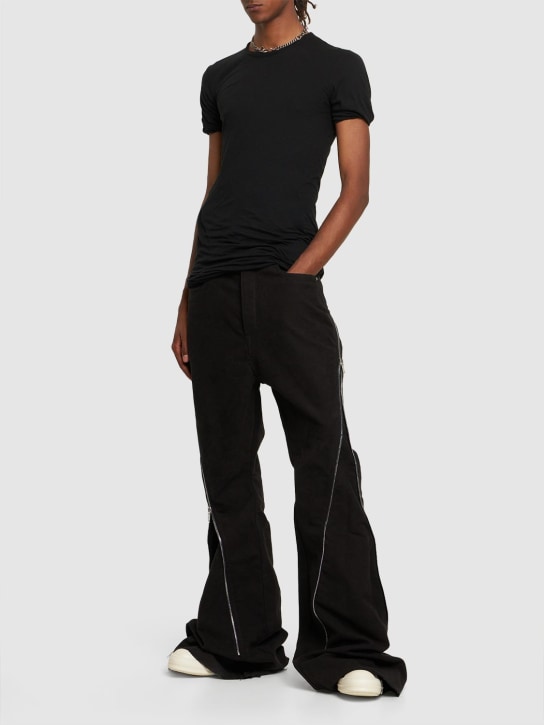 Rick Owens: T-shirt doublé à manches courtes - Noir - men_1 | Luisa Via Roma