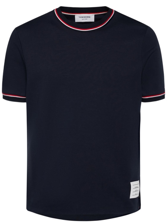 Thom Browne: Camiseta de algodón con ribetes acanalado - men_0 | Luisa Via Roma