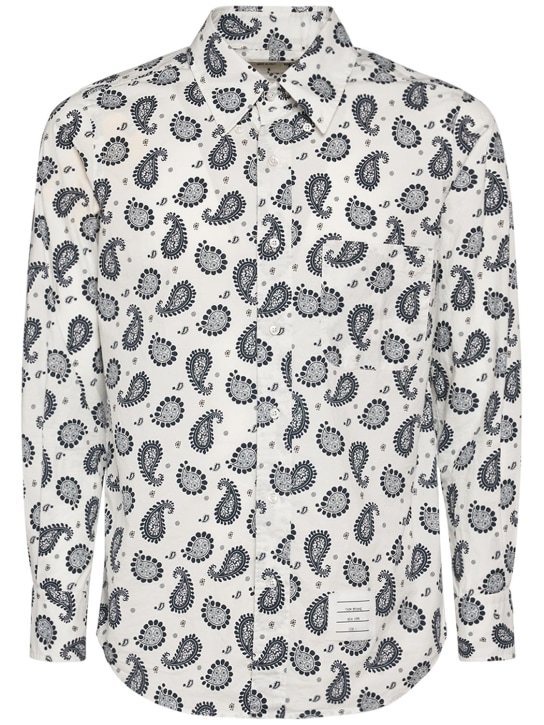 Thom Browne: Paisley printed cotton shirt - Lacivert - men_0 | Luisa Via Roma