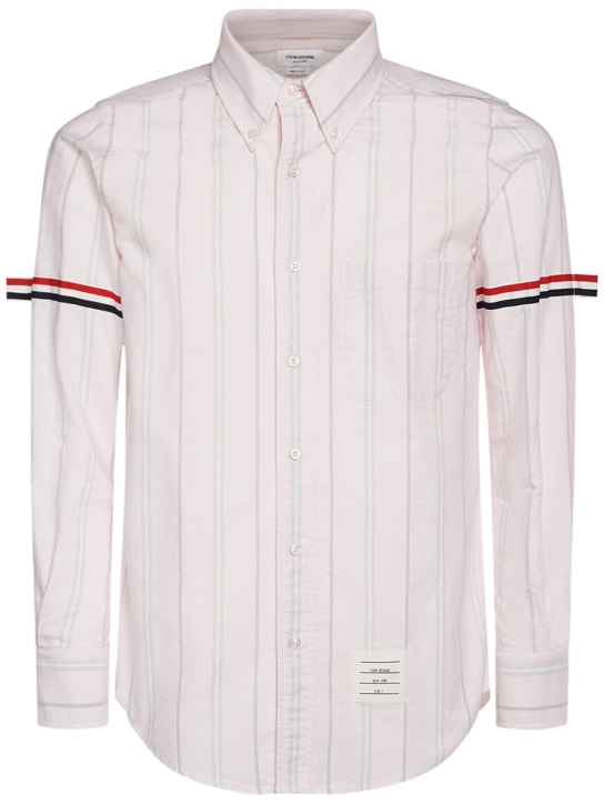 Thom Browne: Straight fit shirt w/ stripes - men_0 | Luisa Via Roma