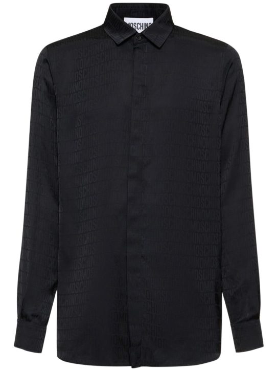 Moschino: Hemd aus Seidentwill mit Logodruck - Schwarz - men_0 | Luisa Via Roma