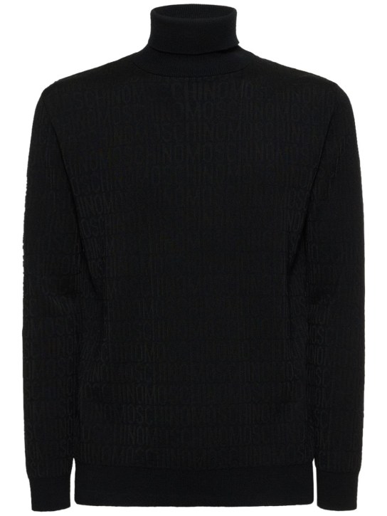 Moschino: Moschino logo wool knit sweater - Siyah - men_0 | Luisa Via Roma