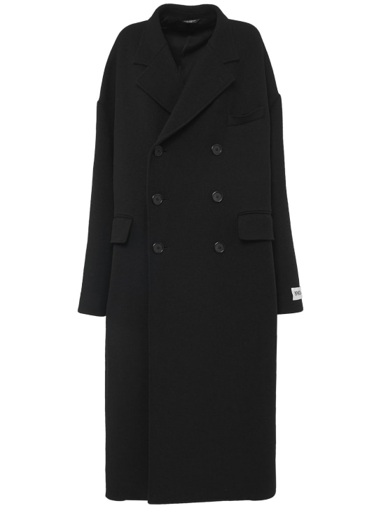 Dolce&Gabbana: Manteau long en laine à double boutonnage - Noir - women_0 | Luisa Via Roma