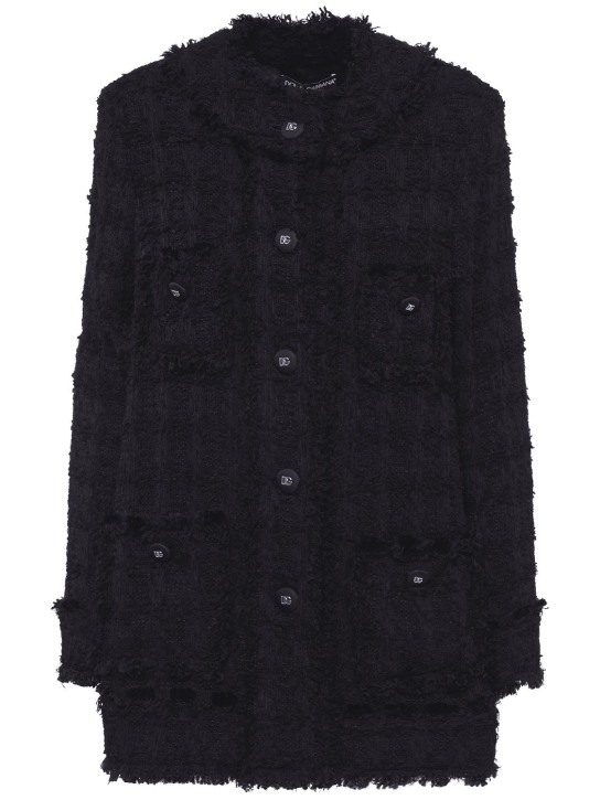 Dolce&Gabbana: Chaqueta larga de tweed de lana - Negro - women_0 | Luisa Via Roma