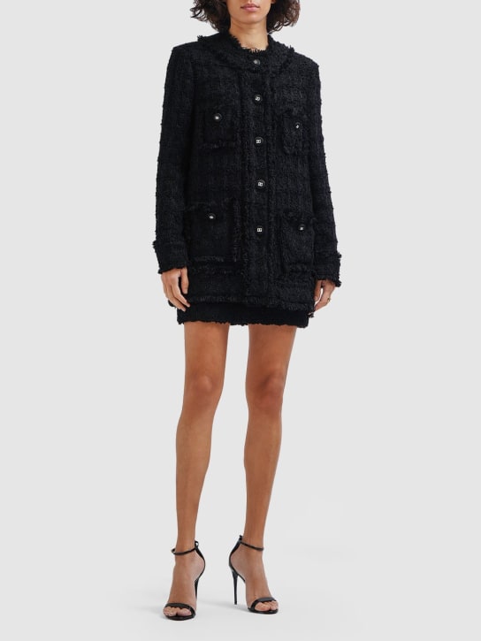 Dolce&Gabbana: Wool tweed long jacket - Black - women_1 | Luisa Via Roma