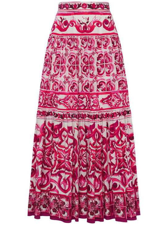 Dolce&Gabbana: Jupe longue en popeline de coton imprimé Maiolica - Multicolore - women_0 | Luisa Via Roma