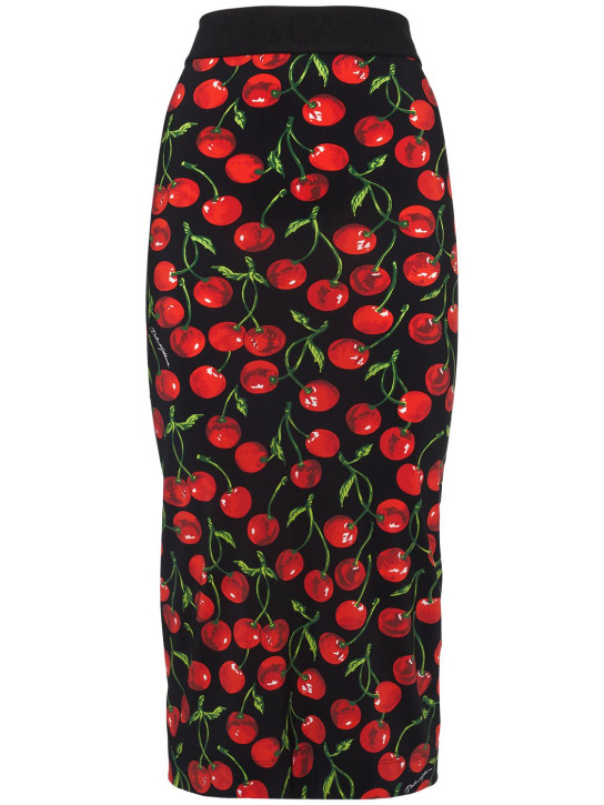Dolce&Gabbana: Falda midi de jersey de techno estampado - Multicolor - women_0 | Luisa Via Roma