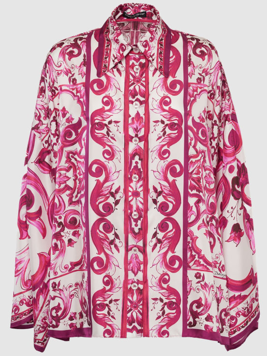 Dolce&Gabbana: Kimonohemd aus Seidentwill mit Maiolikadruck - Bunt - women_0 | Luisa Via Roma