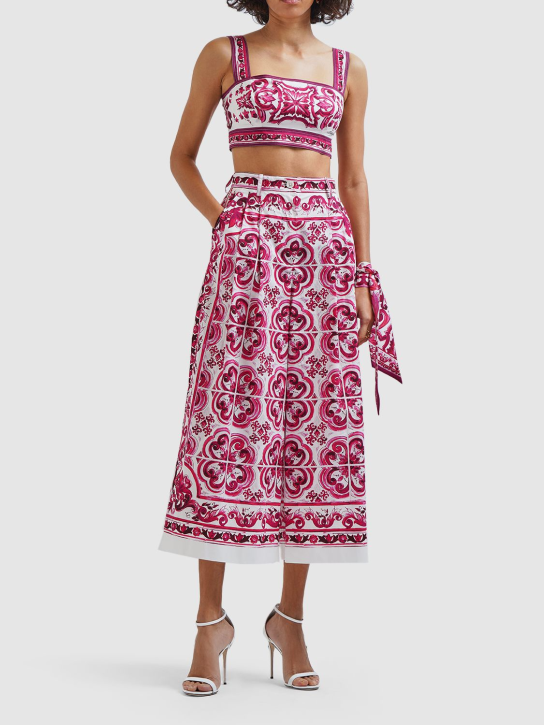 Dolce&Gabbana: Pantalon large en coton imprimé Maiolica - Multicolore - women_1 | Luisa Via Roma