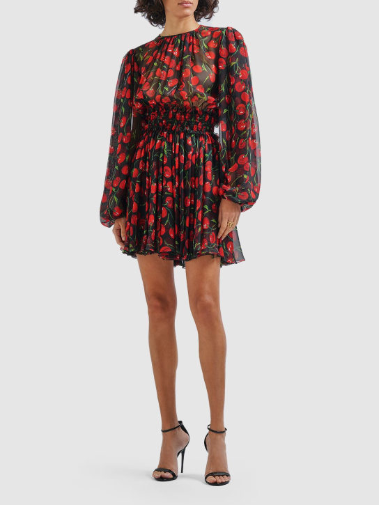 Dolce&Gabbana: Robe courte en mousseline de soie imprimé cerises - Multicolore - women_1 | Luisa Via Roma