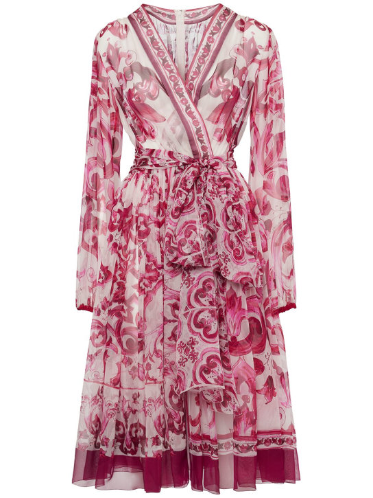 Dolce&Gabbana: Maiolica print silk chiffon wrap dress - Multicolor - women_0 | Luisa Via Roma