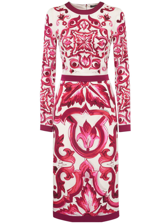 Dolce&Gabbana: Maiolica print silk midi dress - Renkli - women_0 | Luisa Via Roma