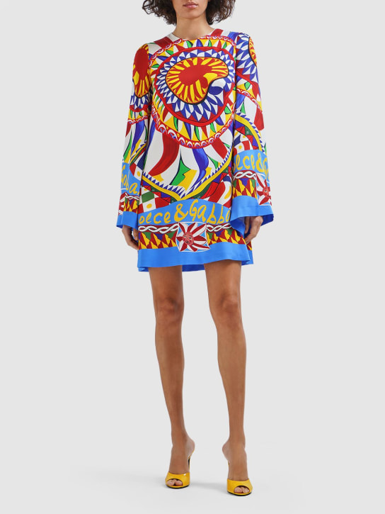 Dolce&Gabbana: Vestido corto de sarga de seda estampado - Multicolor - women_1 | Luisa Via Roma