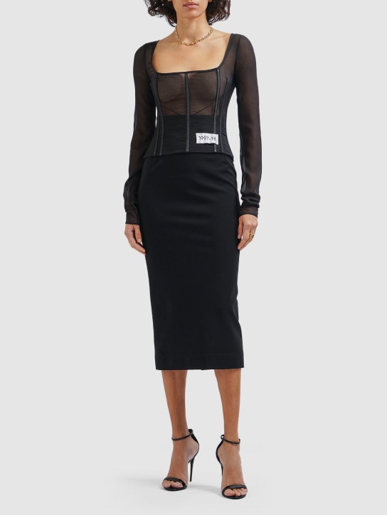 Dolce&Gabbana: Top de corsé de tul de seda transparente - Negro - women_1 | Luisa Via Roma