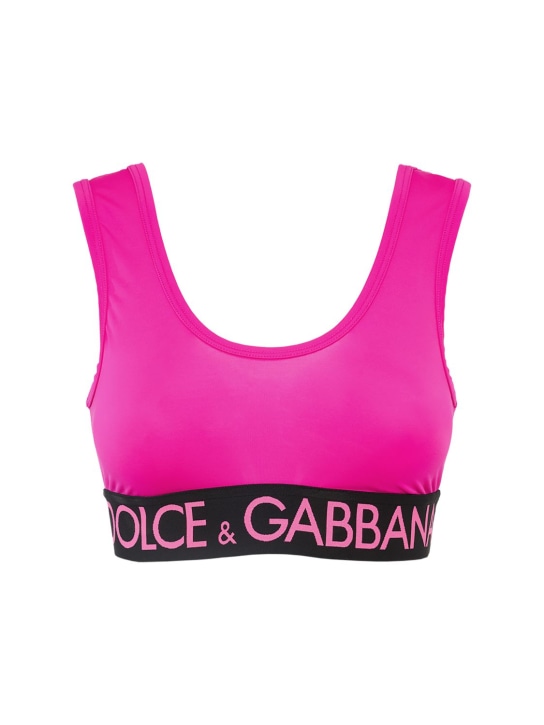 Dolce&Gabbana: Top cropped de jersey stretch con logo - Fucsia - women_0 | Luisa Via Roma