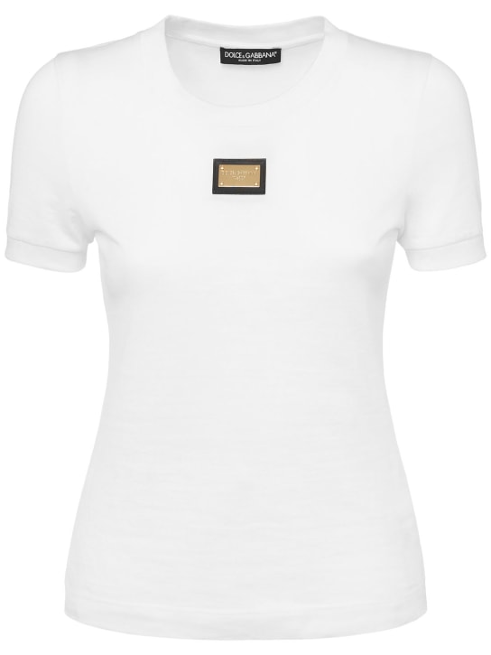 Dolce&Gabbana: Logo plaque cotton jersey t-shirt - White - women_0 | Luisa Via Roma