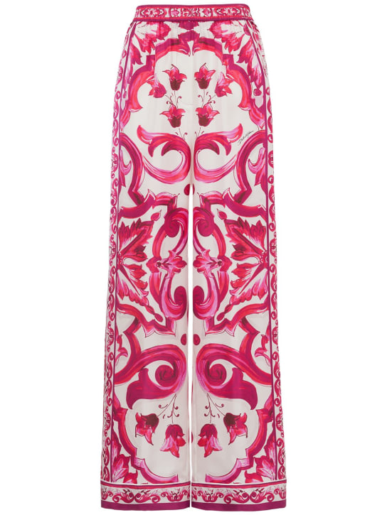 Dolce&Gabbana: Maiolica print silk twill wide pants - Multicolor - women_0 | Luisa Via Roma