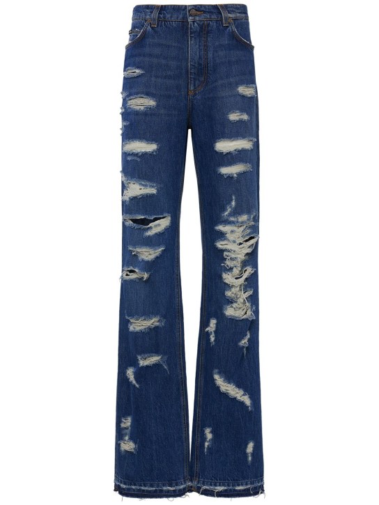 Dolce&Gabbana: Distressed denim wide leg jeans - Denim - women_0 | Luisa Via Roma