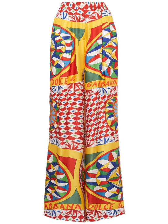 Dolce&Gabbana: Pantalon ample en sergé de soie imprimée Carretto - Multicolore - women_0 | Luisa Via Roma