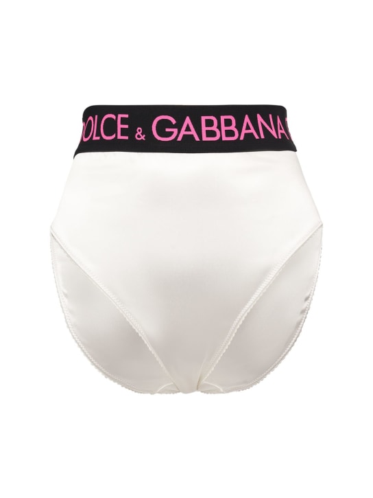 Dolce&Gabbana: Hoch geschnittener Slip aus Technojersey mit Logo - Weiß/Rosa - women_0 | Luisa Via Roma