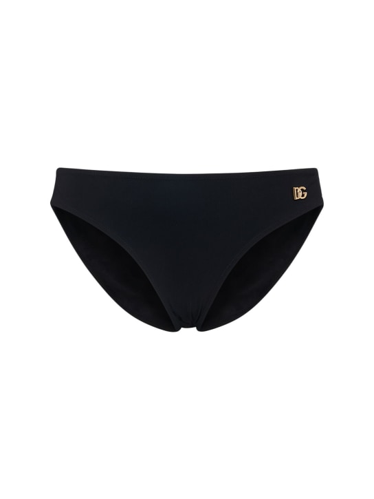 Dolce&Gabbana: Bas de bikini en lycra à logo - Noir - women_0 | Luisa Via Roma